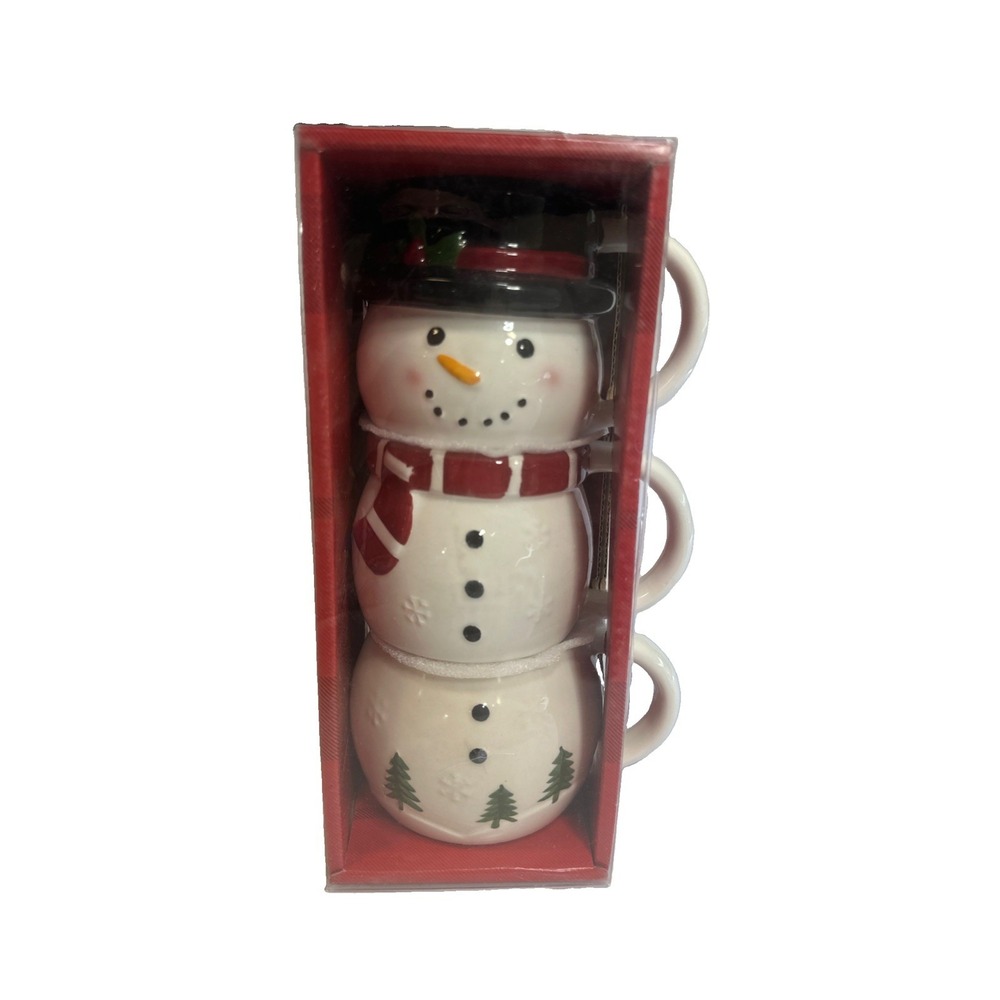 Sleigh Bell Bistro Snowman Stacking Mugs 8.5 Oz. Set of 3